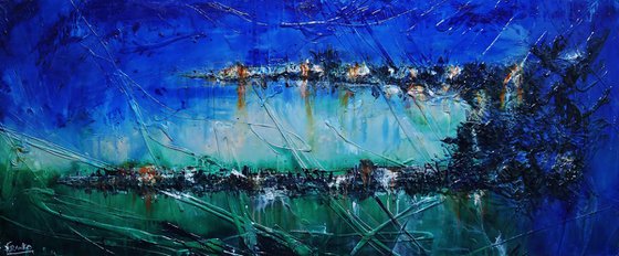 Natures Calling 240cm x 100cm Blue Green Textured Abstract Art