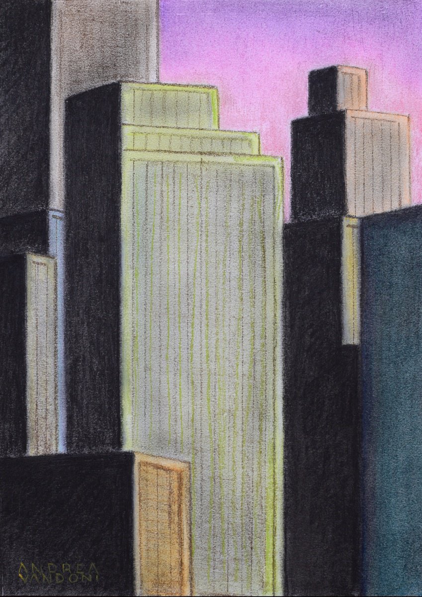 Impressionistic Cityscapes Pastel Drawing By Andrea Vandoni, 8 X 12, Studio 90, Original Artwork