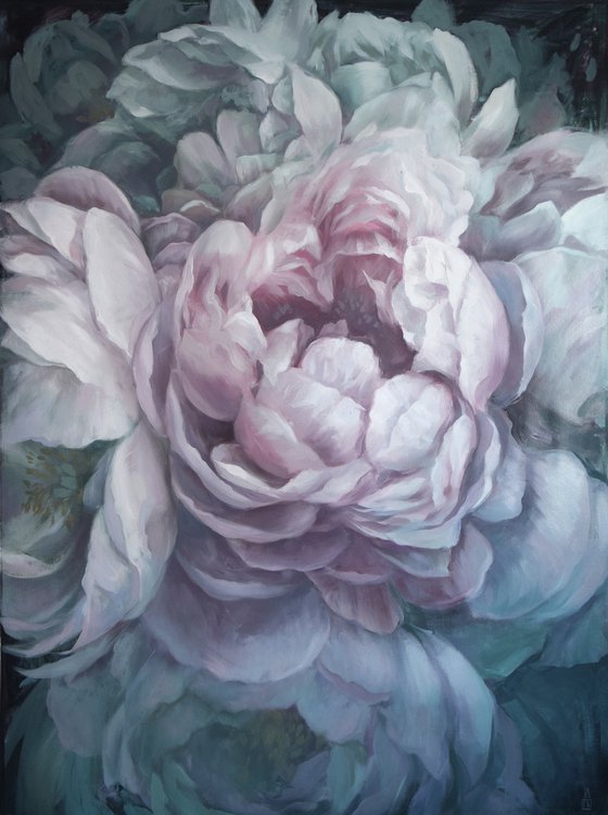 Peonies in blue light