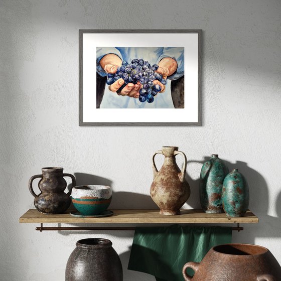 Harvest Bliss: Farmer's Hands with Grapes