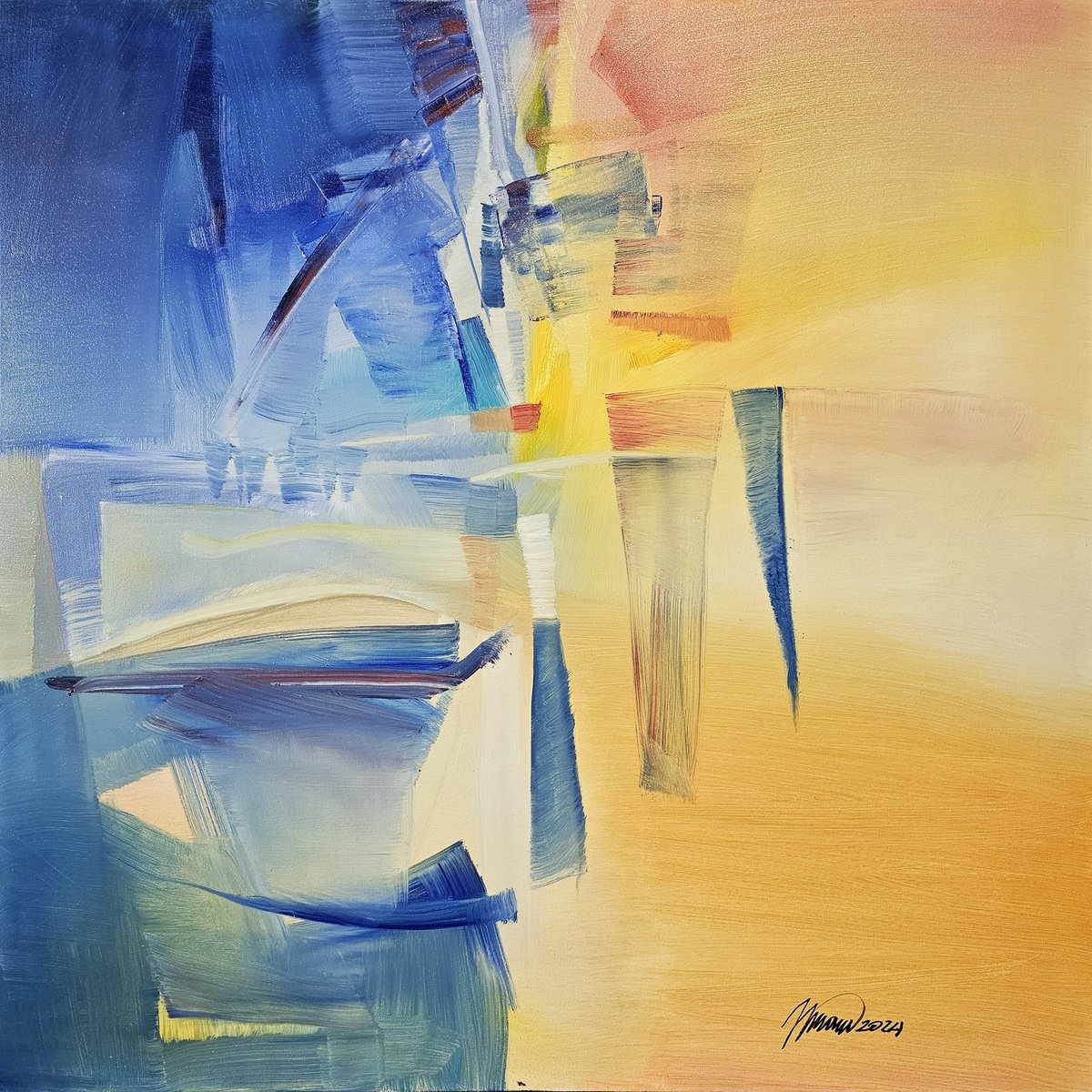 Abstract Oil Painting By Taidakov Nikolai, 39 X 39", Morning Sandy Breeze, Original Artwork