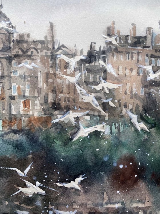 Birds of Edinburgh 2. Original painting, handmade work, gift, watercolour art.