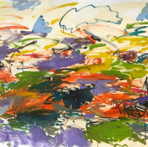 Book Your Flight on a Cloud. Large colourful contemporary landscape by Lana Verdi