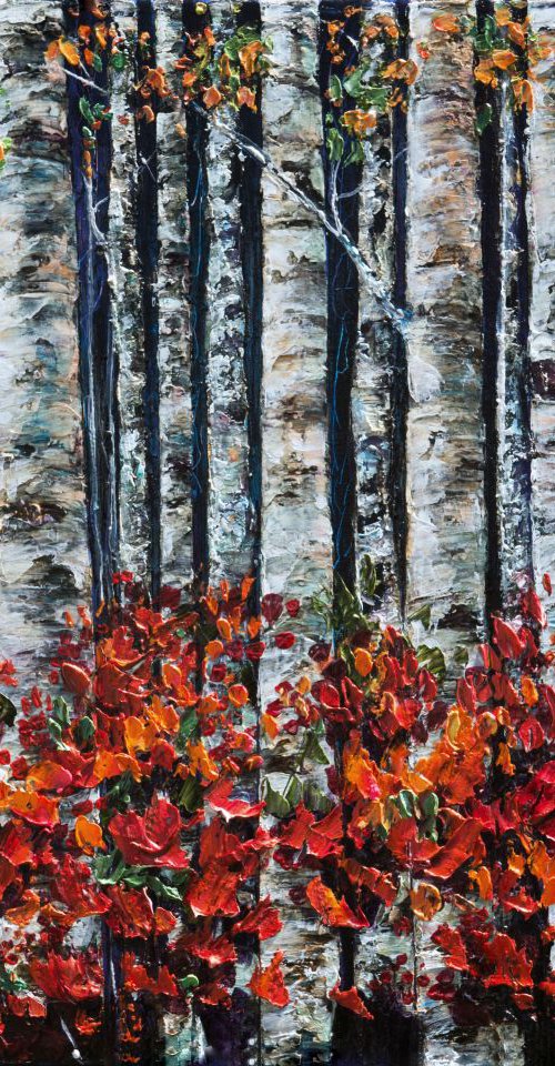 Birch Trees (palette knife) by OLena Art by Lena Owens at OLena Art