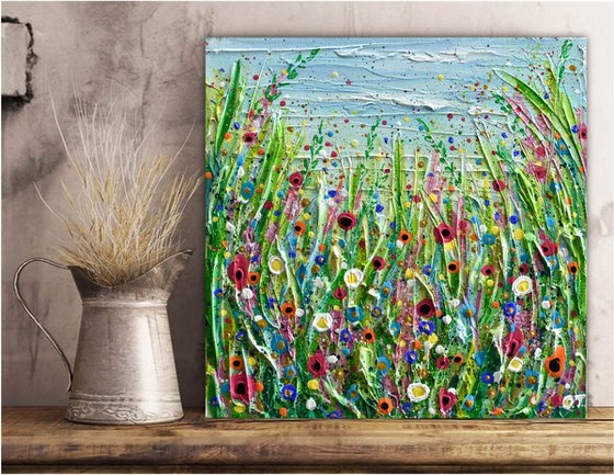 Spring Meadow - Abstract Floral Painting, Palette Knife, Acrylic