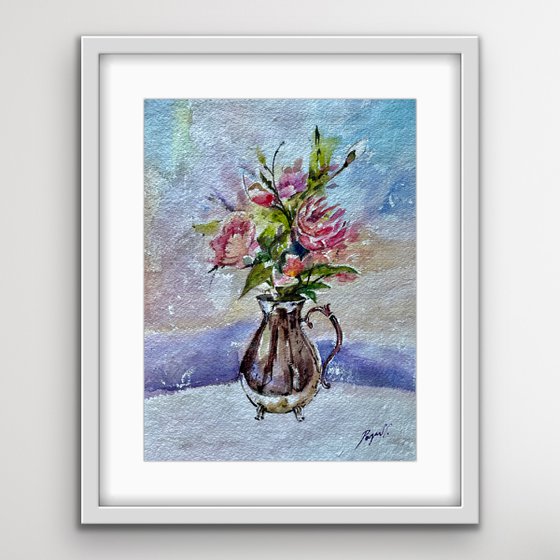 Peony Flower Vase - Watercolour study - Pooja Verma