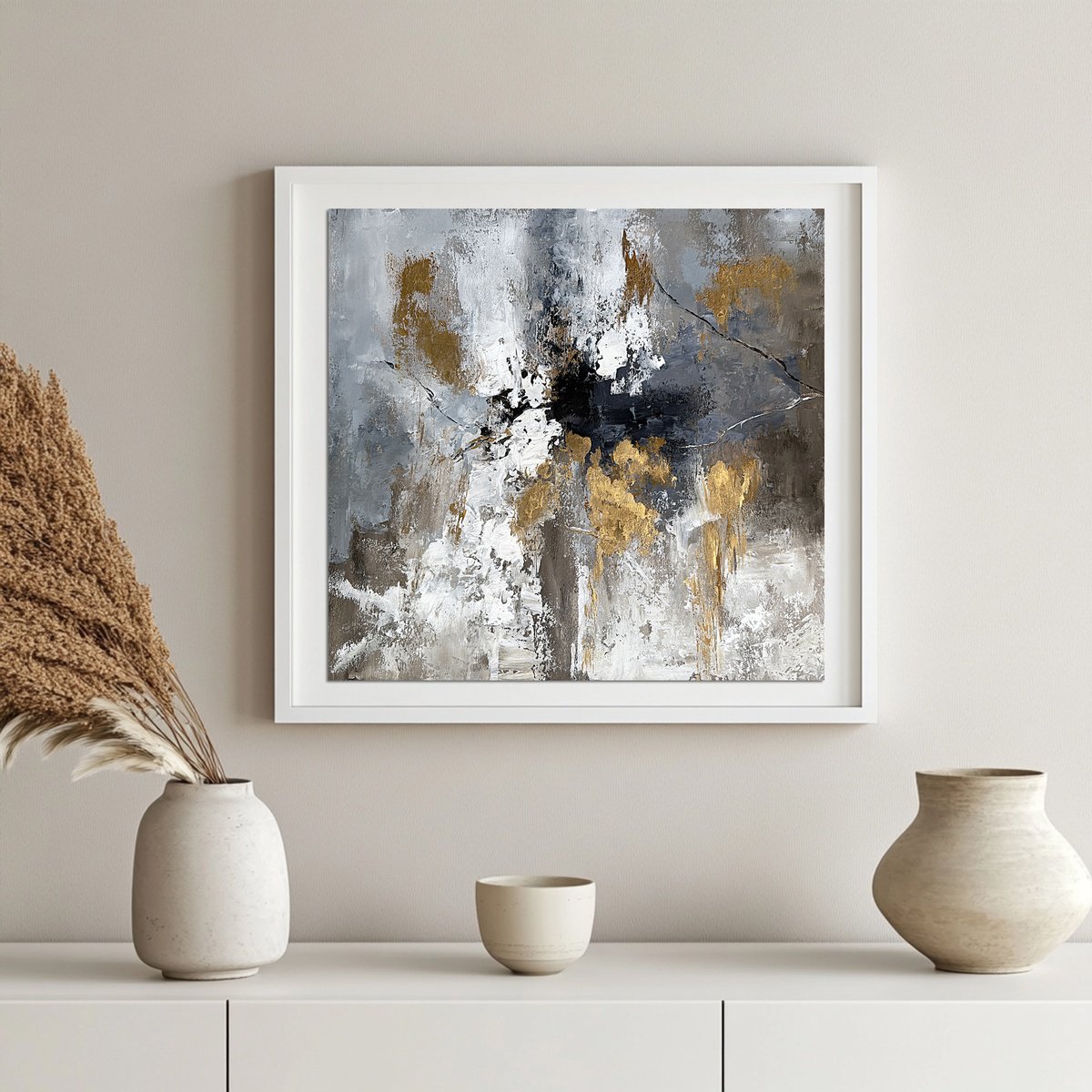 Organic Abstract Acrylic Painting By Tatiana Malinovscaia, 24 X 22", Echoes Of Gold, Original Artwork