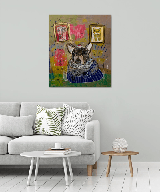 French bulldog in someone else’s apartment