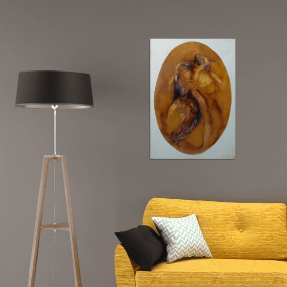 Embrace, oval abstract painting, oil on canvas 92x65 cm, ready to hang