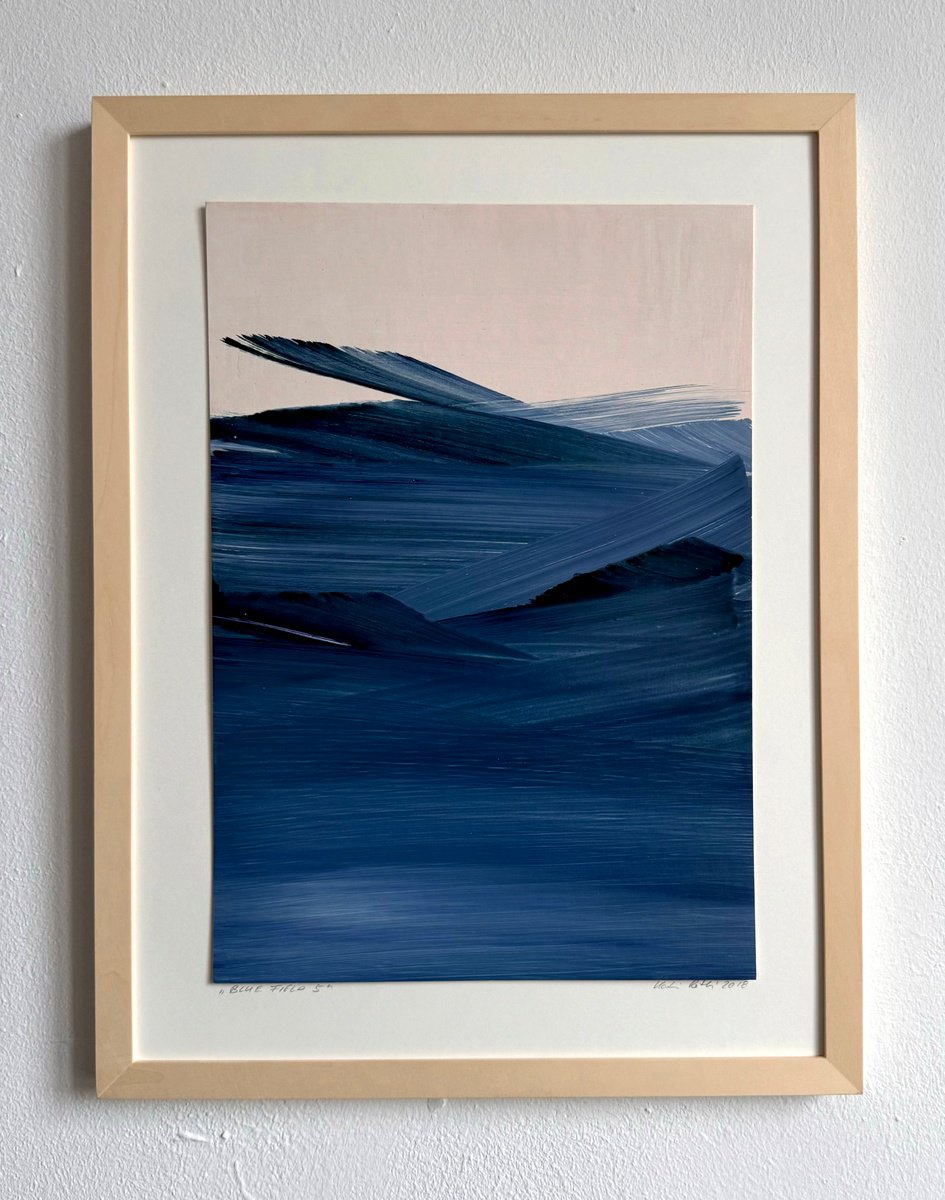 Organic Abstract Acrylic Painting By Katrin Roth, 12 X 16", Blue Field 5, Original Artwork