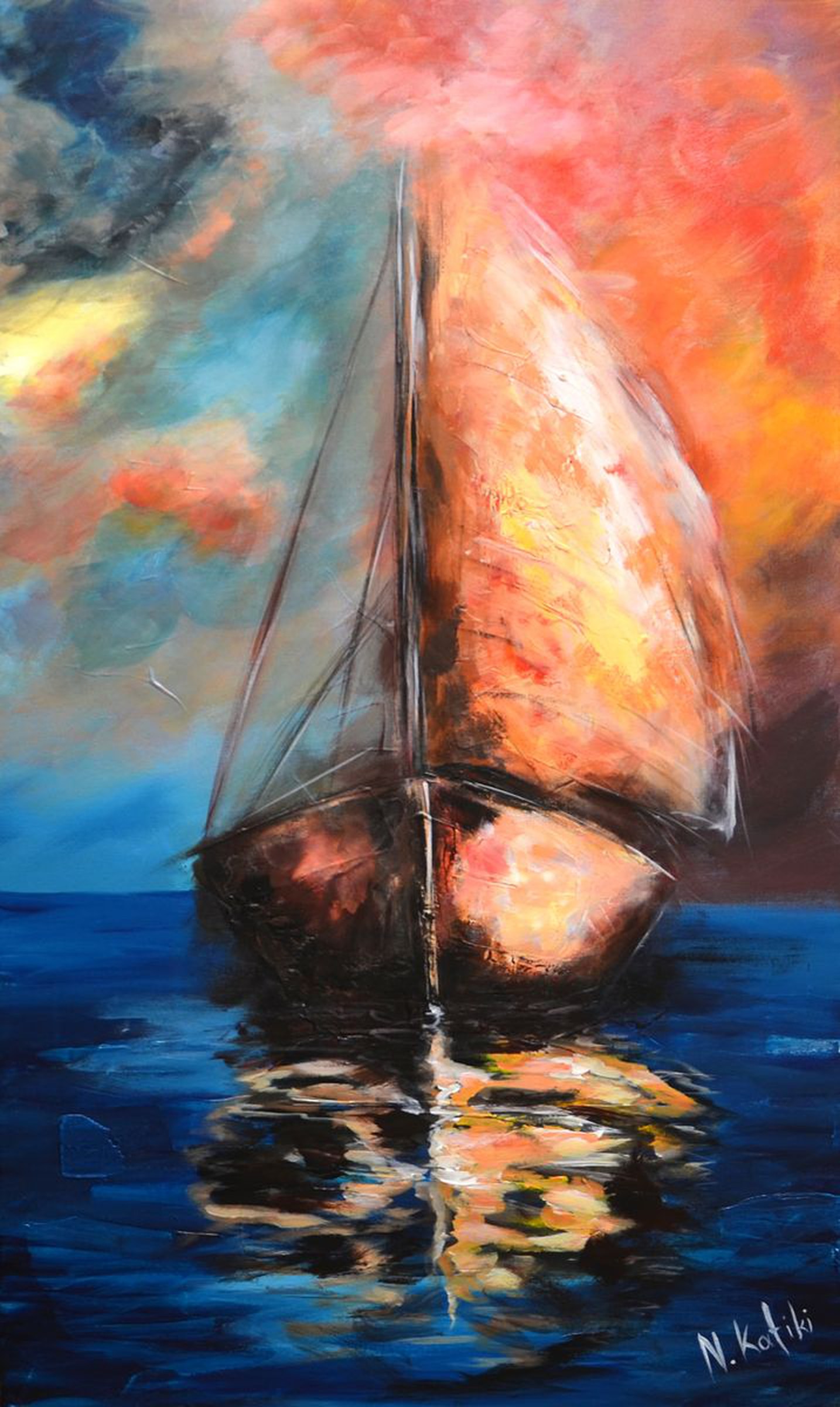 Boat On Fire Acrylic Painting By Niki Katiki Artfinder