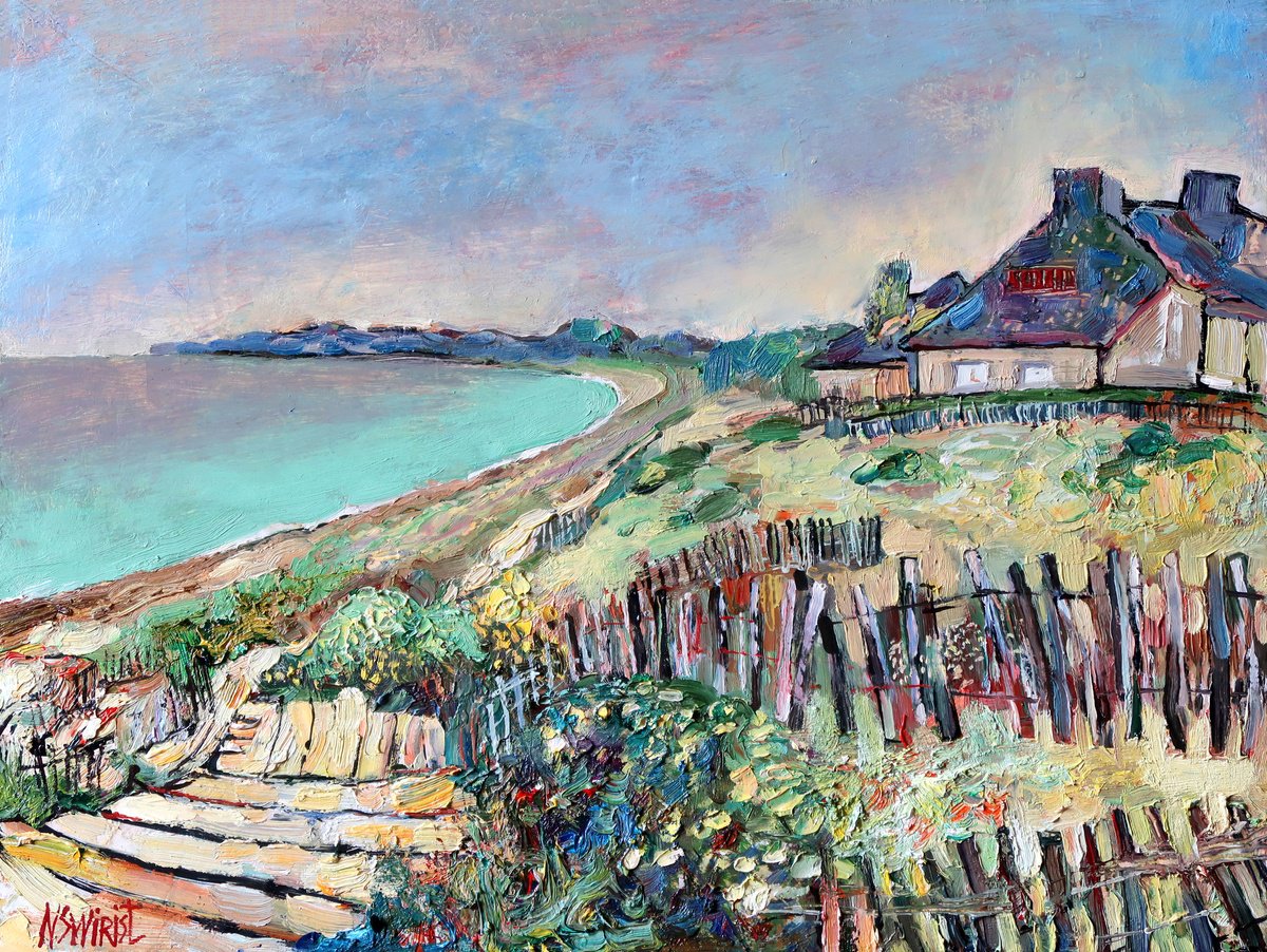 Impressionistic Cityscapes Oil Painting By Nikifor Swiristuhin, 16 X 12", Plage Du Fogeo., Original Artwork