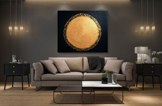 The Light Inside of Me - XL Large, Textured abstract art – Expressions of energy and light - Black & Gold Art. READY TO HANG!