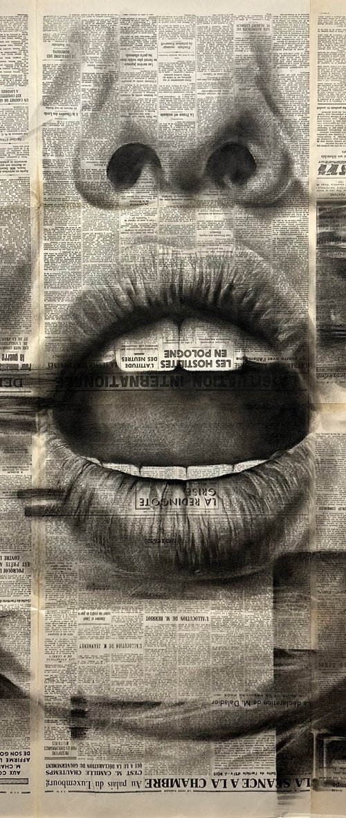 Large Concept Portrait on Vintage Newspapers by Julia Shilo