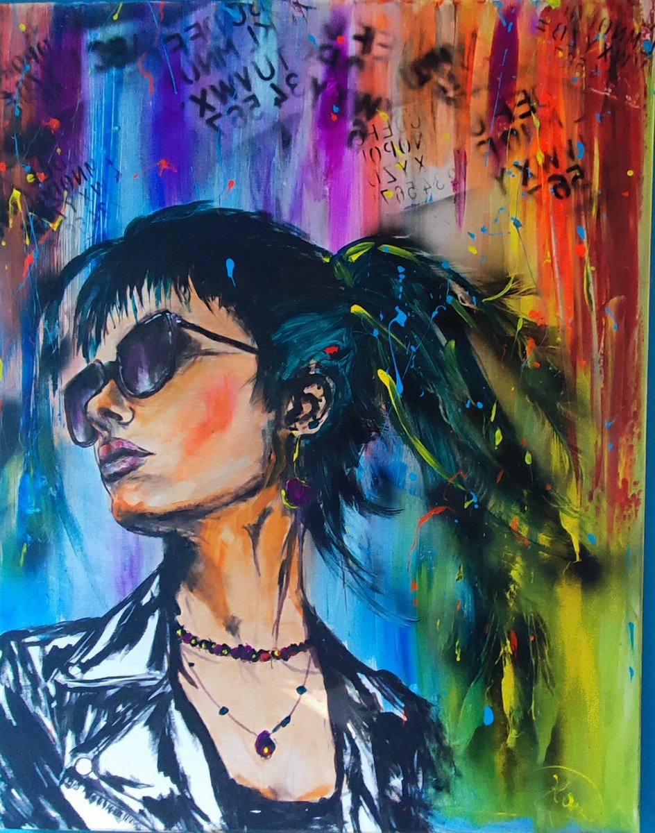 Abstract Portrait Acrylic Painting By Beata Harasim, 31 X 39, Women With Sunglasses, Original Artwork