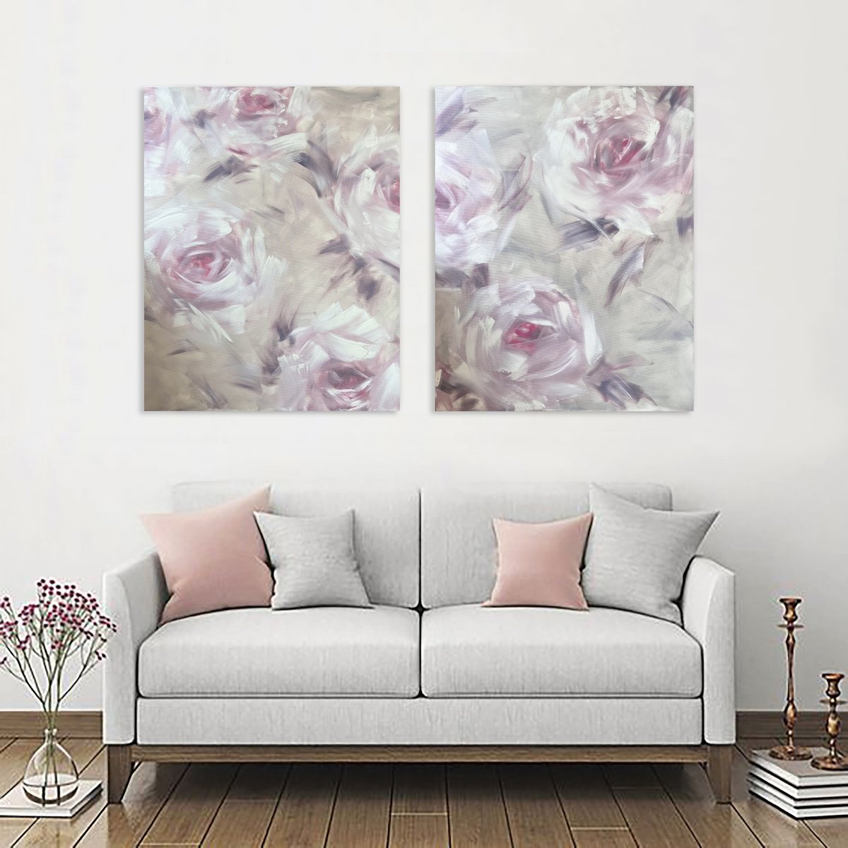 100x160cm / abstract flowers painting / Silence 2 set by Marina Skromova