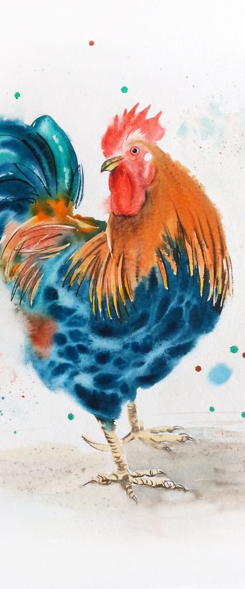 «The Boss» - rooster - country by Olga Beliaeva Watercolour