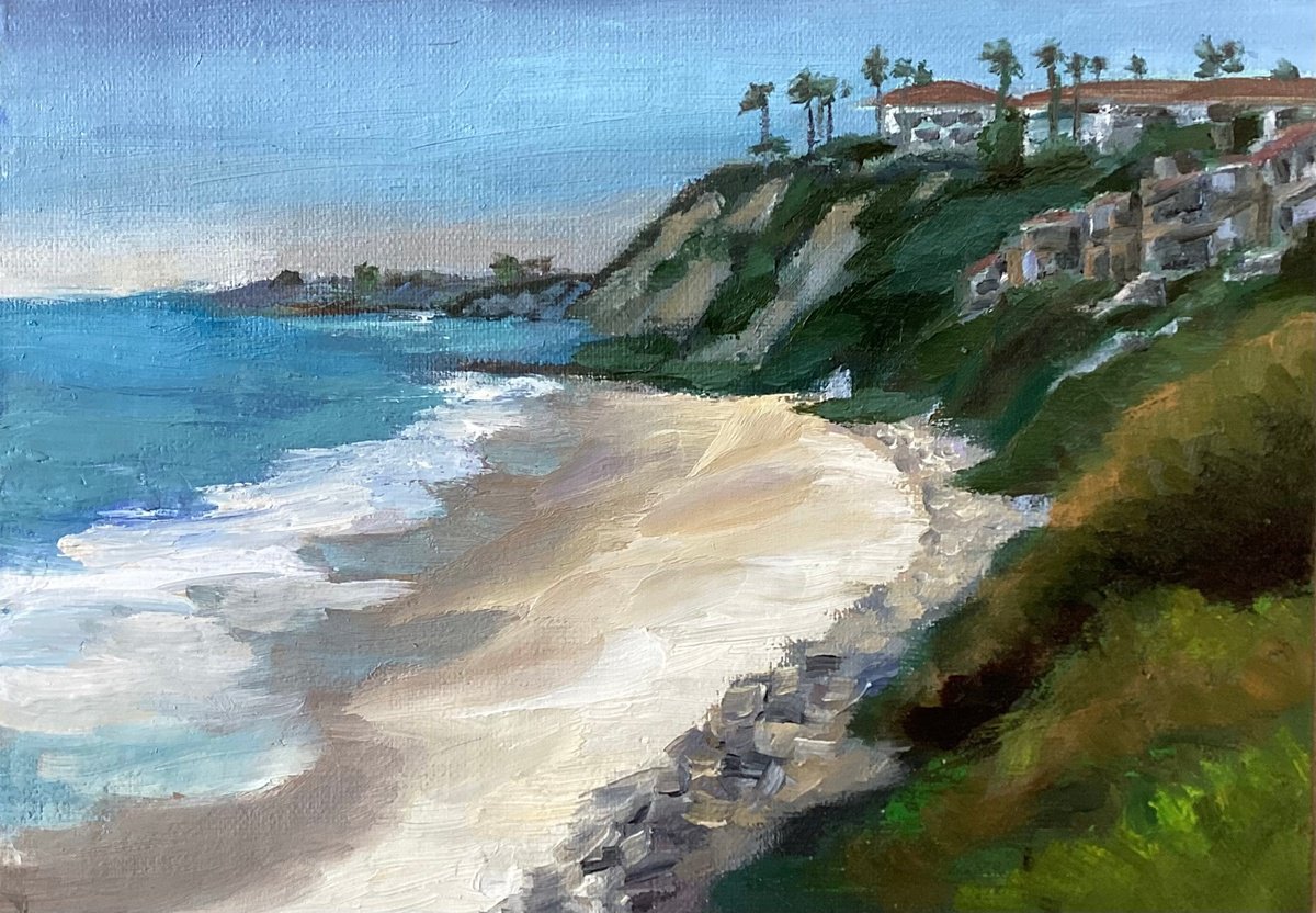 Impressionistic Landscape Oil Painting By Grace Diehl, 7 X 5, Dana Point Coast, Original Artwork