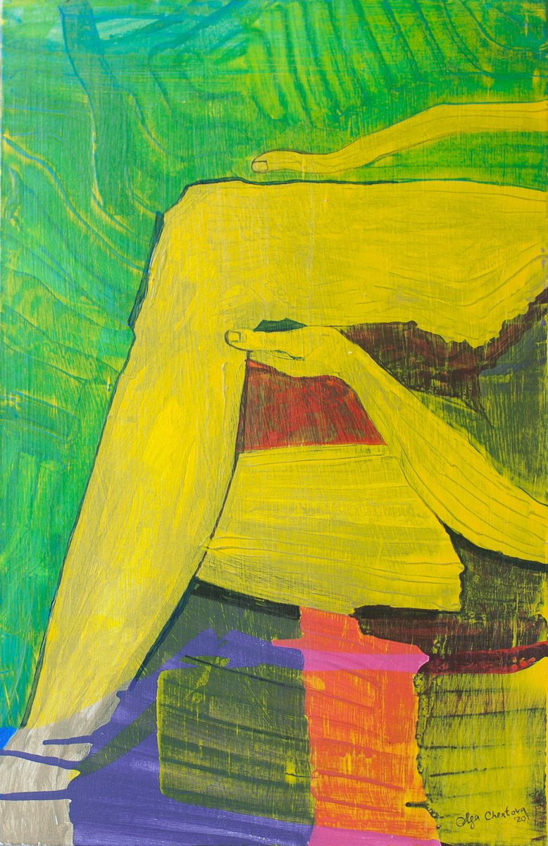 yellow legs beautiful painting emotional figurative acrylic abstract wall art by Olga Chertova