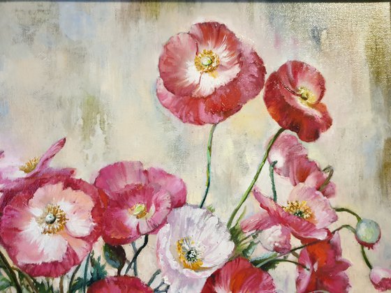 "Poppies in a green vase".   poppies still life flowers liGHt original painting  GIFT (2019)