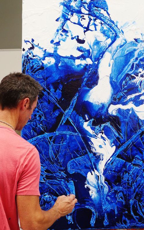 Stunning Blue 140cm x 100cm texture Abstract painting blues ocean fluid by Franko