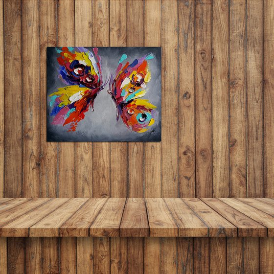 One summer day - butterfly, insects, oil painting, palette knife, butterfly oil, butterfly art, gift, art