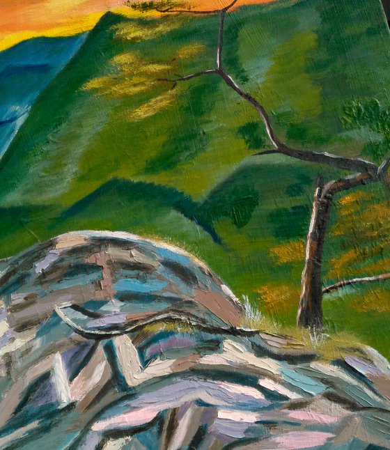Carpathian Painting Ukraine Original Art Rocky Mountain Landscape Canvas Pine Tree Wall Art 16 by 24 inches