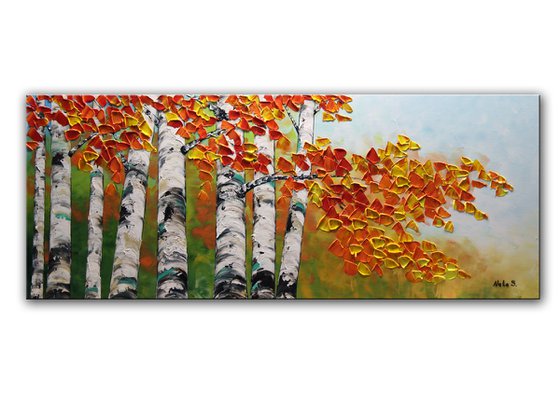 Fall Birch Forest - Textured Tree Painting