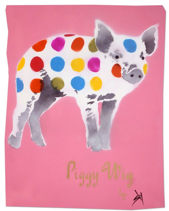 Piggy Wig (pink) (On gorgeous watercolour paper).