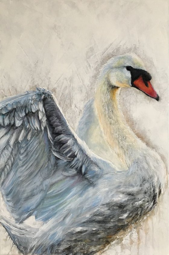 Swan, Blue Swan, original painting