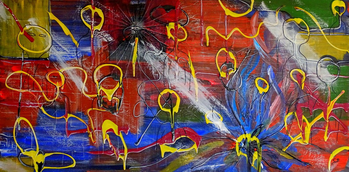 Abstract Acrylic Painting By Cb., 47 X 24, Lemon Head, Original Artwork