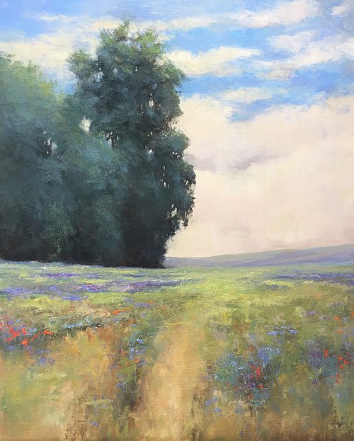 Summer Flower Field 200823, flower field impressionist landscape oil painting by Don Bishop