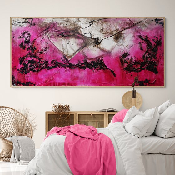 Pink and Grunge 270cm x 120cm Pink Rust Textured Abstract Art