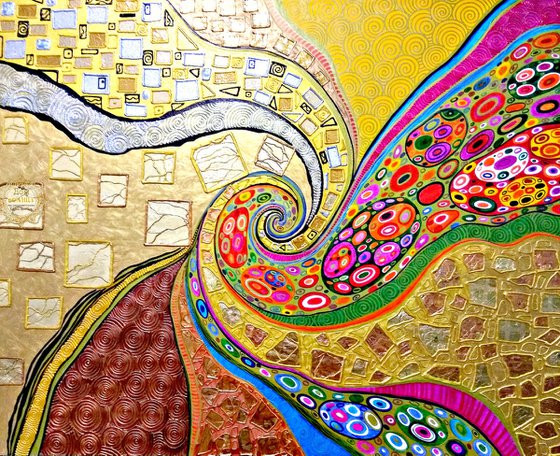 Colorful vivid spiral - Relief large abstract painting