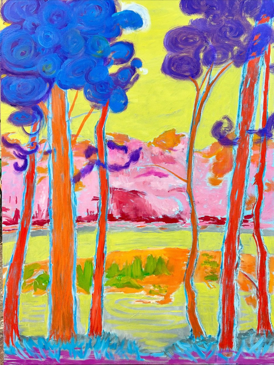 Expressive Landscape Oil Painting By Susan Stewart, 30 X 40", "The Lookout", Original Artwork