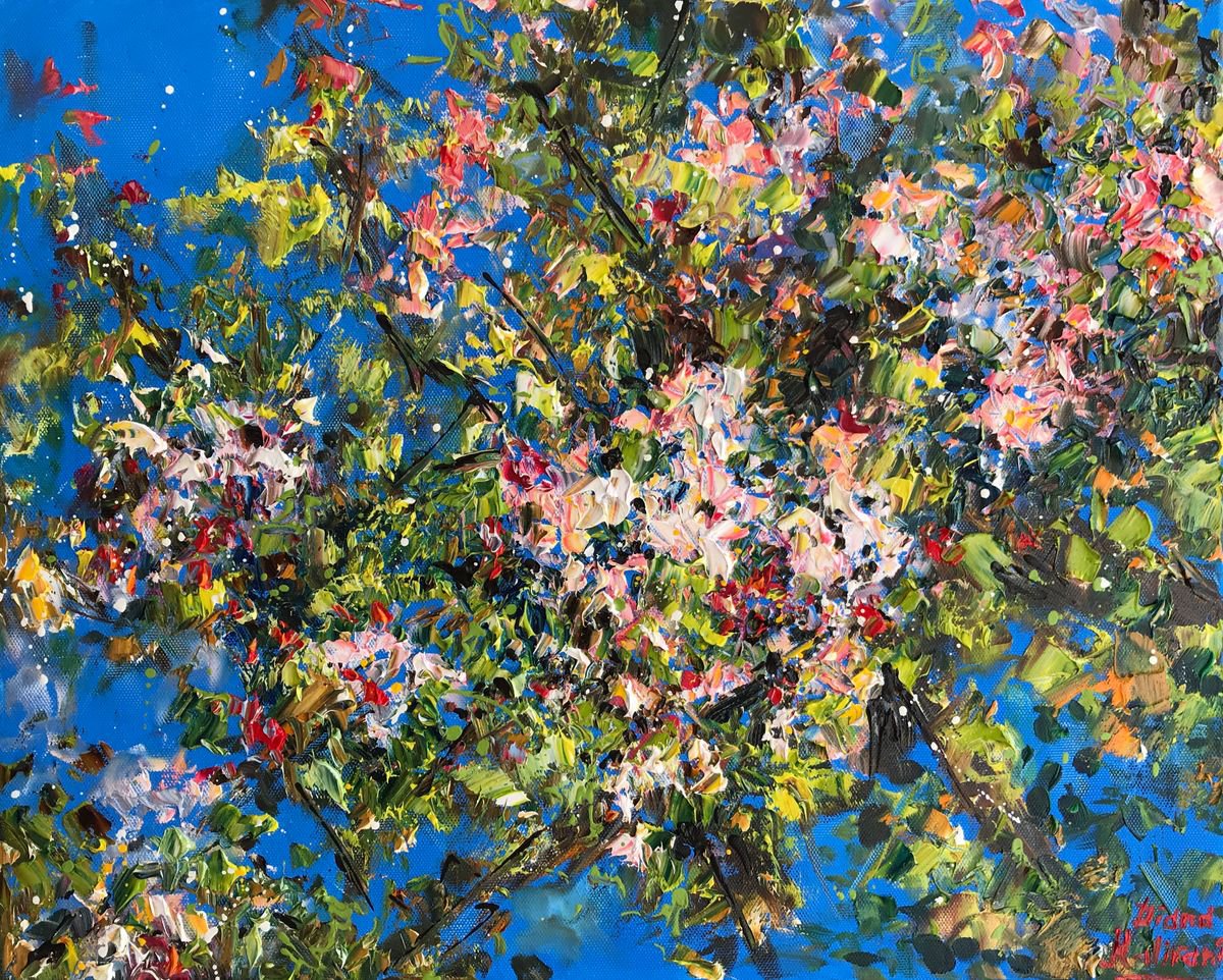 Impressionistic Botanical Oil Painting By Diana Malivani, 20 X 16, Blooming Apple Tree, Original Artwork