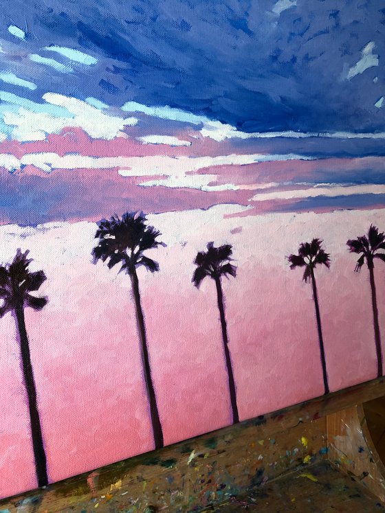 Pink sunset. Palms