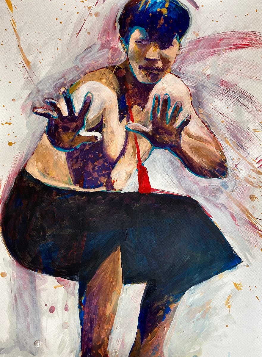 Impressionistic Portrait Acrylic Painting By John Cottee, 22 X 30, Motion & Stillness, Original Artwork