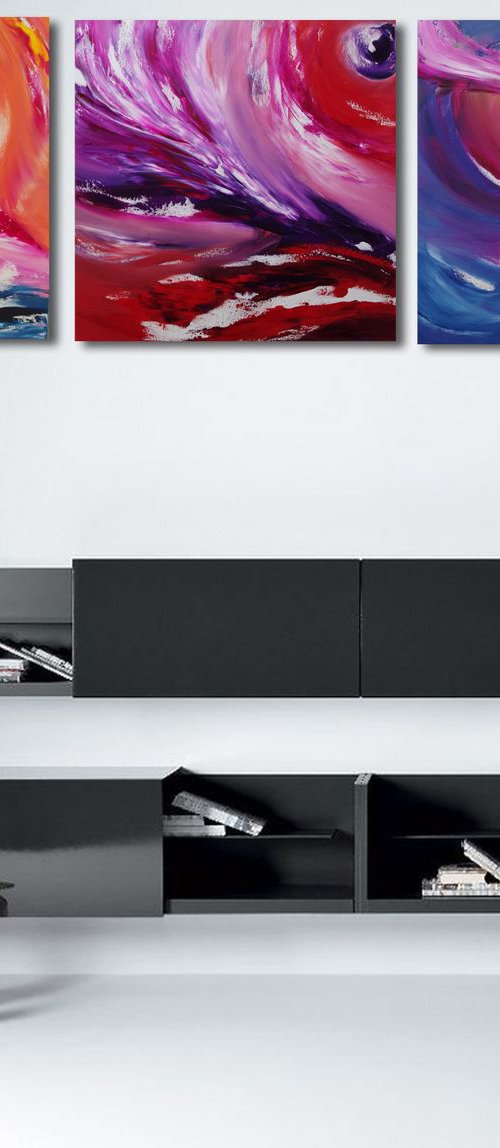 Fairy tale, Full Series  - Triptych n° 3 Paintings, Deep edges, Original abstract, oil on canvas by Davide De Palma