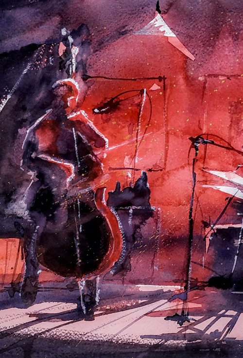 jazz trio in red light by Flavio Furlan