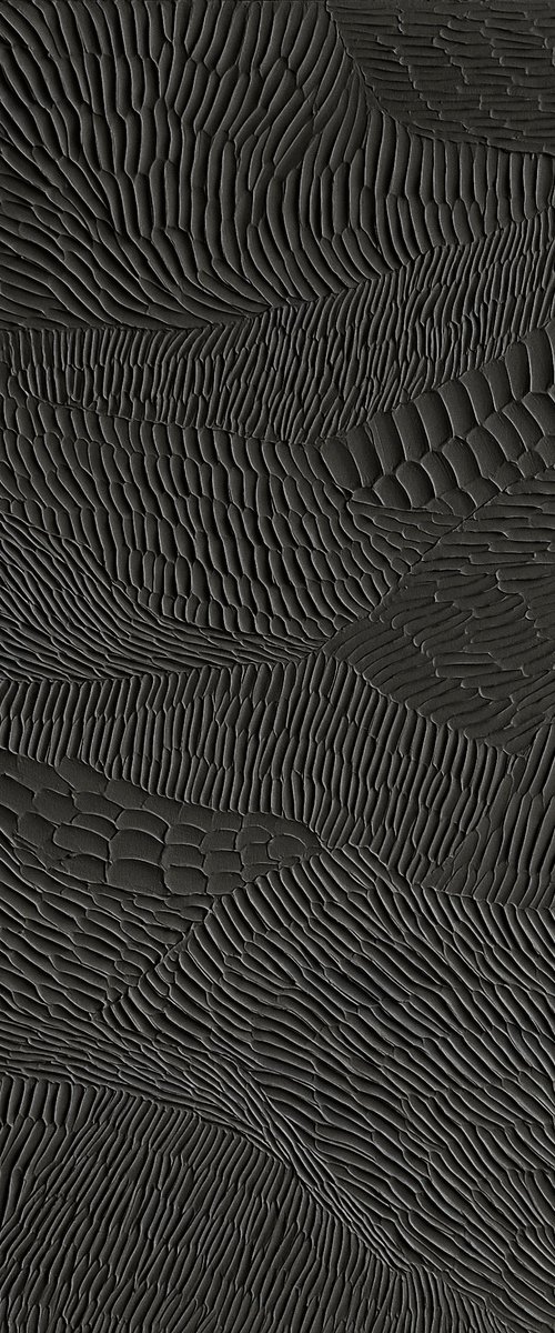 "Black Nulla 4" black textured acrylic art by Denys Chornobrovkin