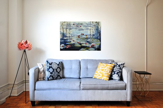 Summermood - abstract acrylic painting deep structured canvas wall art, ready to hang