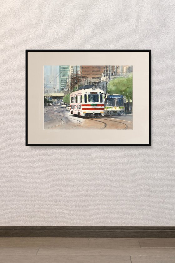 Trams and buses on urban tracks