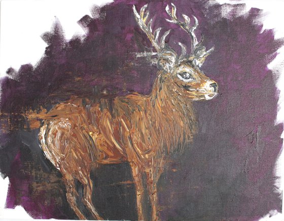 Stag (Oct 2019) - Palette knife animal art - impressionistic painting - wildlife art