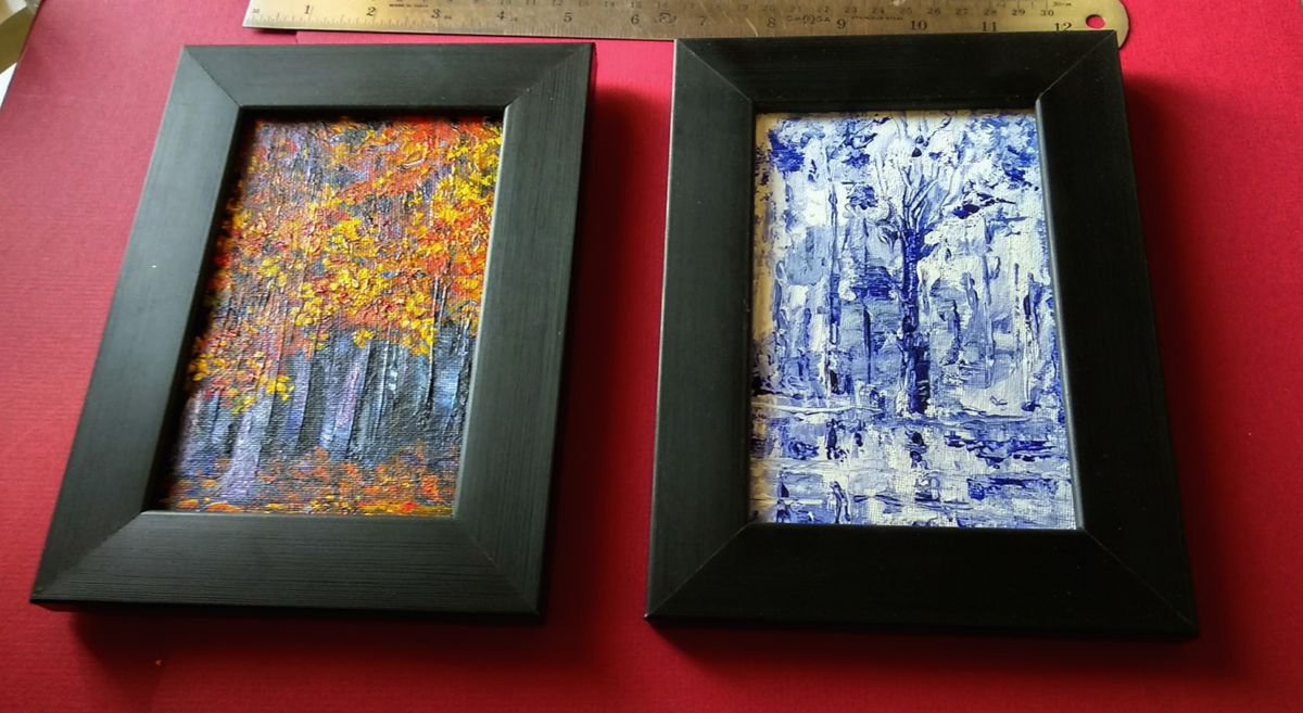 Set of two Framed landscapes by Asha Shenoy