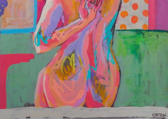 Female Nude In Pastel Seated Female Model Figure Study Life Drawing Gesture Study
