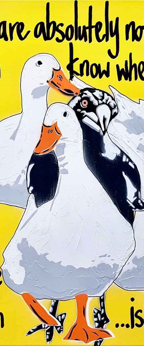 Yellow Ducks in a Row! 2 61cm x 61cm by DEBORAH LANG