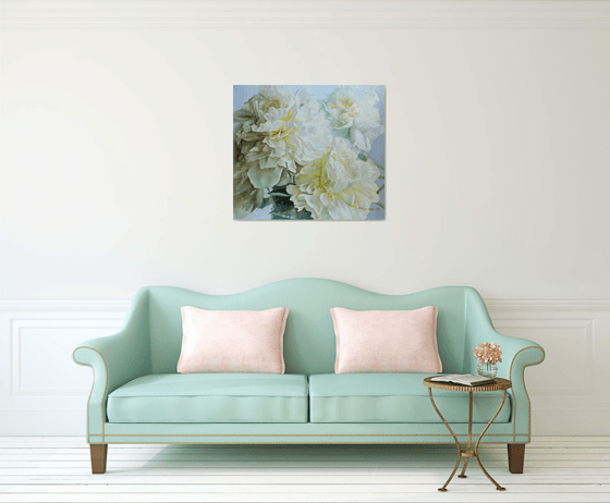 Three white peonies 90x80