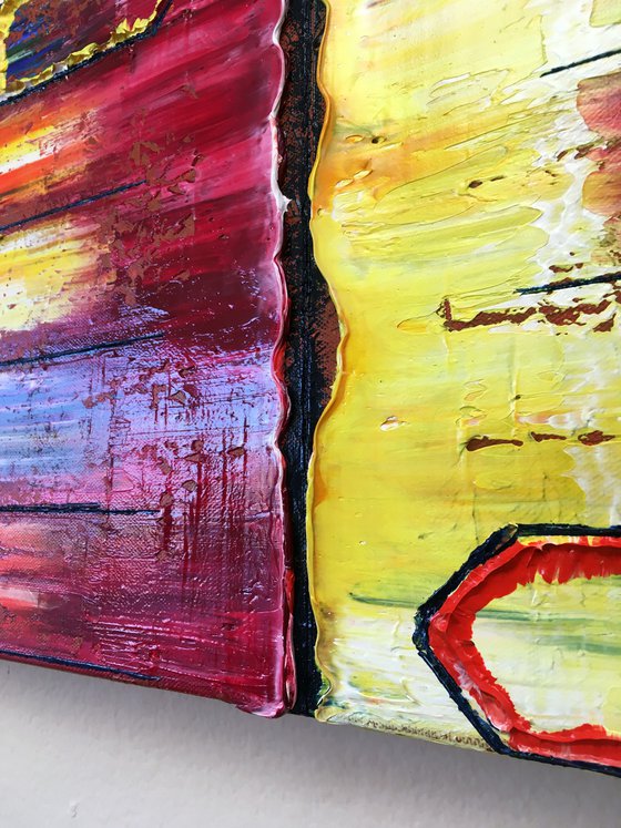 "All Roads Lead Here" - FREE USA SHIPPING + Special Price - Original PMS Abstract Oil Painting On Canvas - 36" x 12"