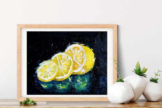 Lemon Painting Original Art Fruit Artwork Citrus Wall Art Small Kitchen Decor